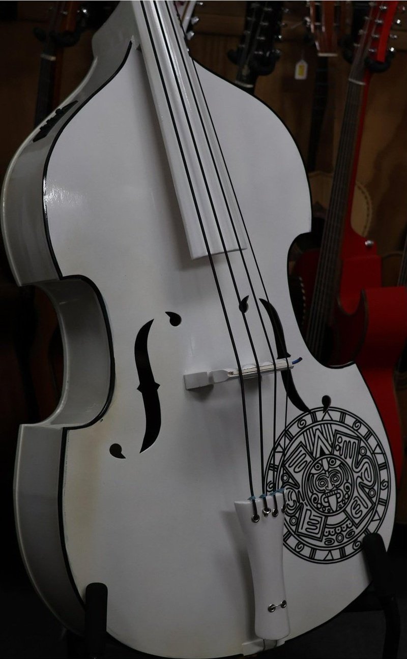 Handcrafted Tololoche White Gloss Aztec (Double Bass) Pickup Installed