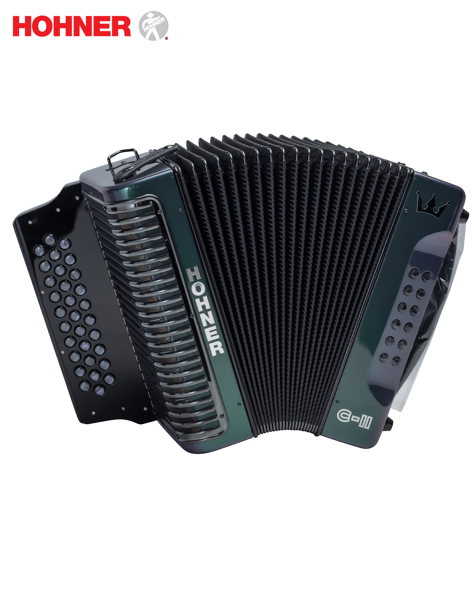 Hohner Corona C-II GCF Diatonic Accordion Green to Gold