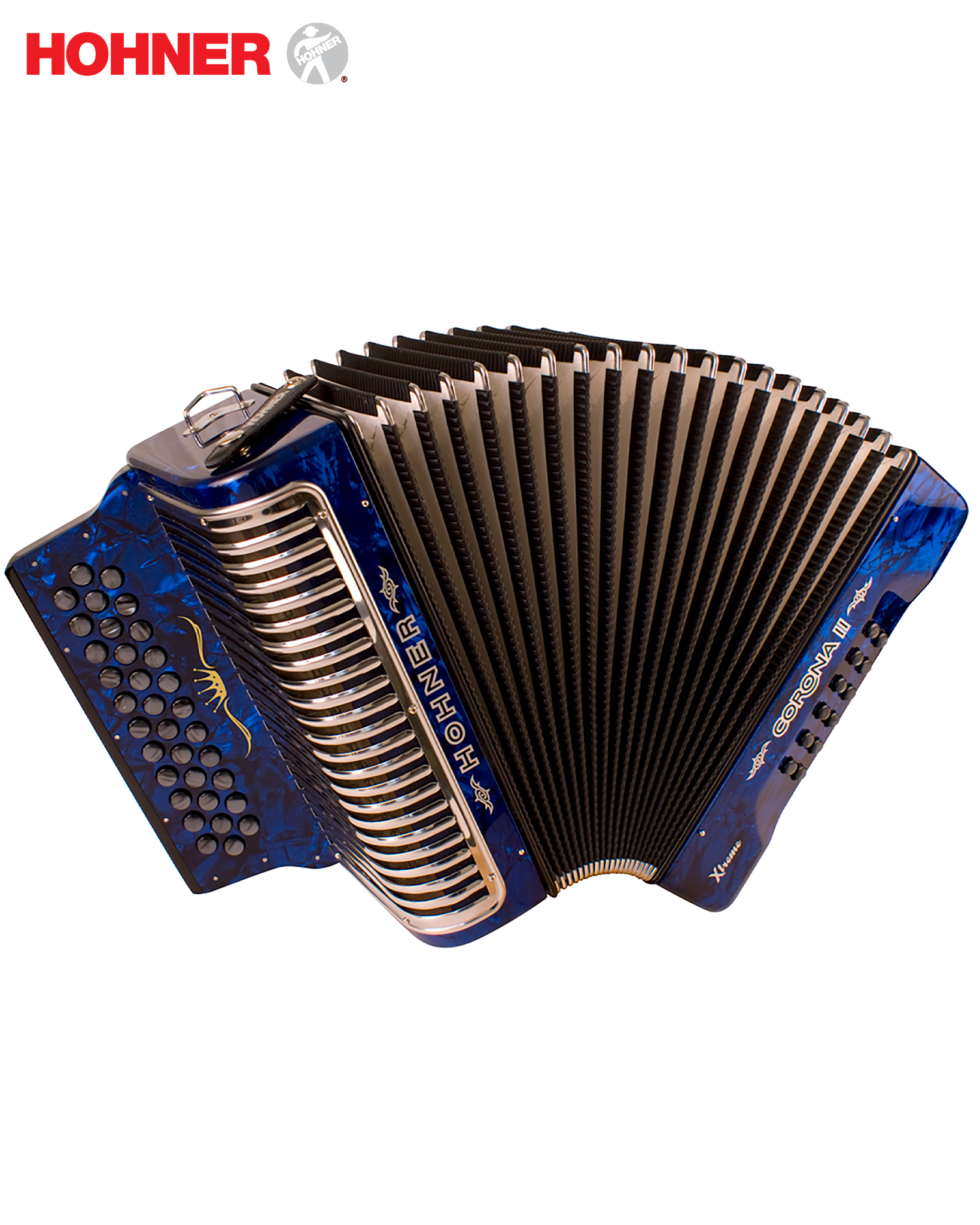 Hohner Corona II Xtreme GCF Button Accordion Pearl Dark Blue