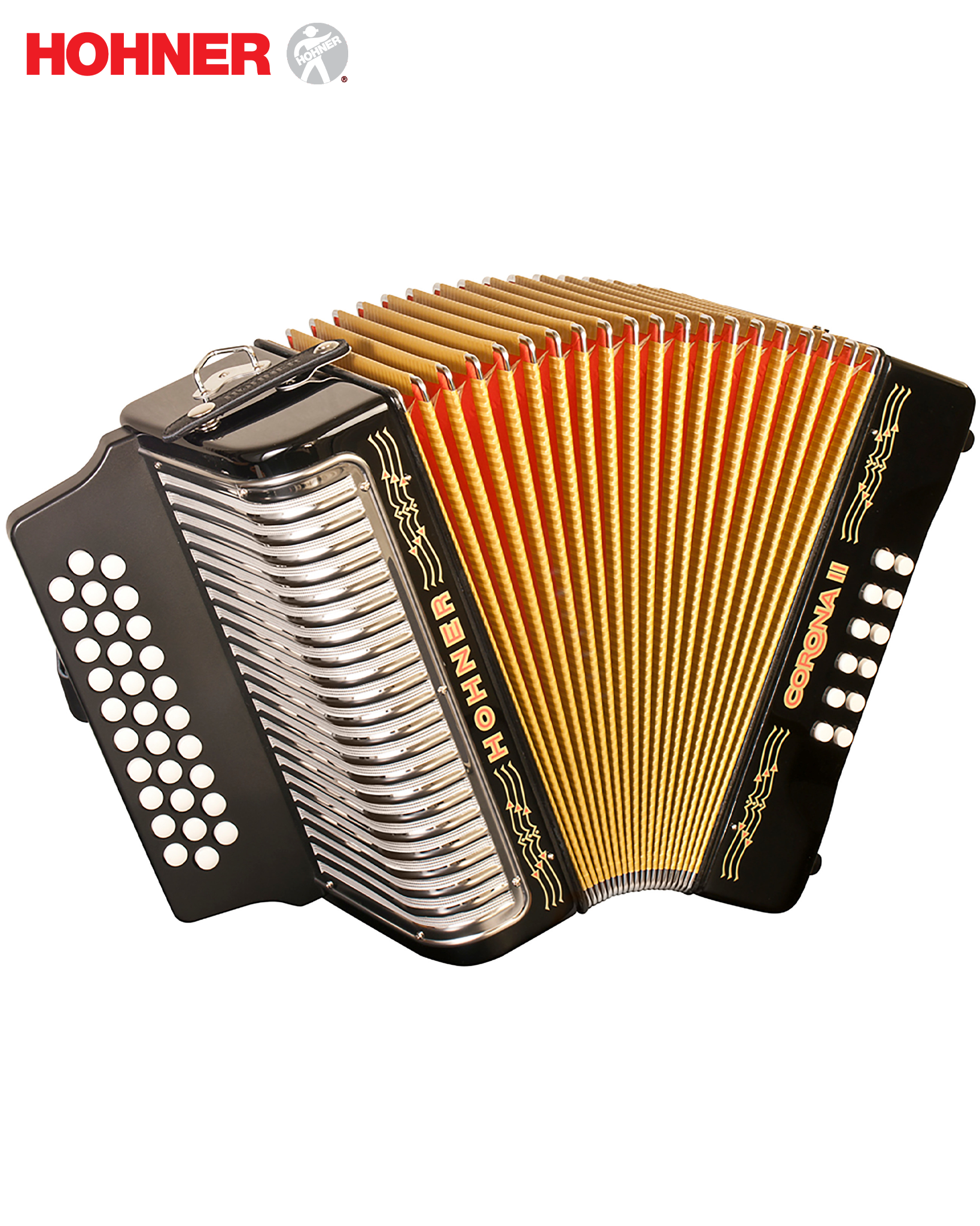 Hohner Corona II (3500) GCF (SOL) Button Accordion - Jet Black
