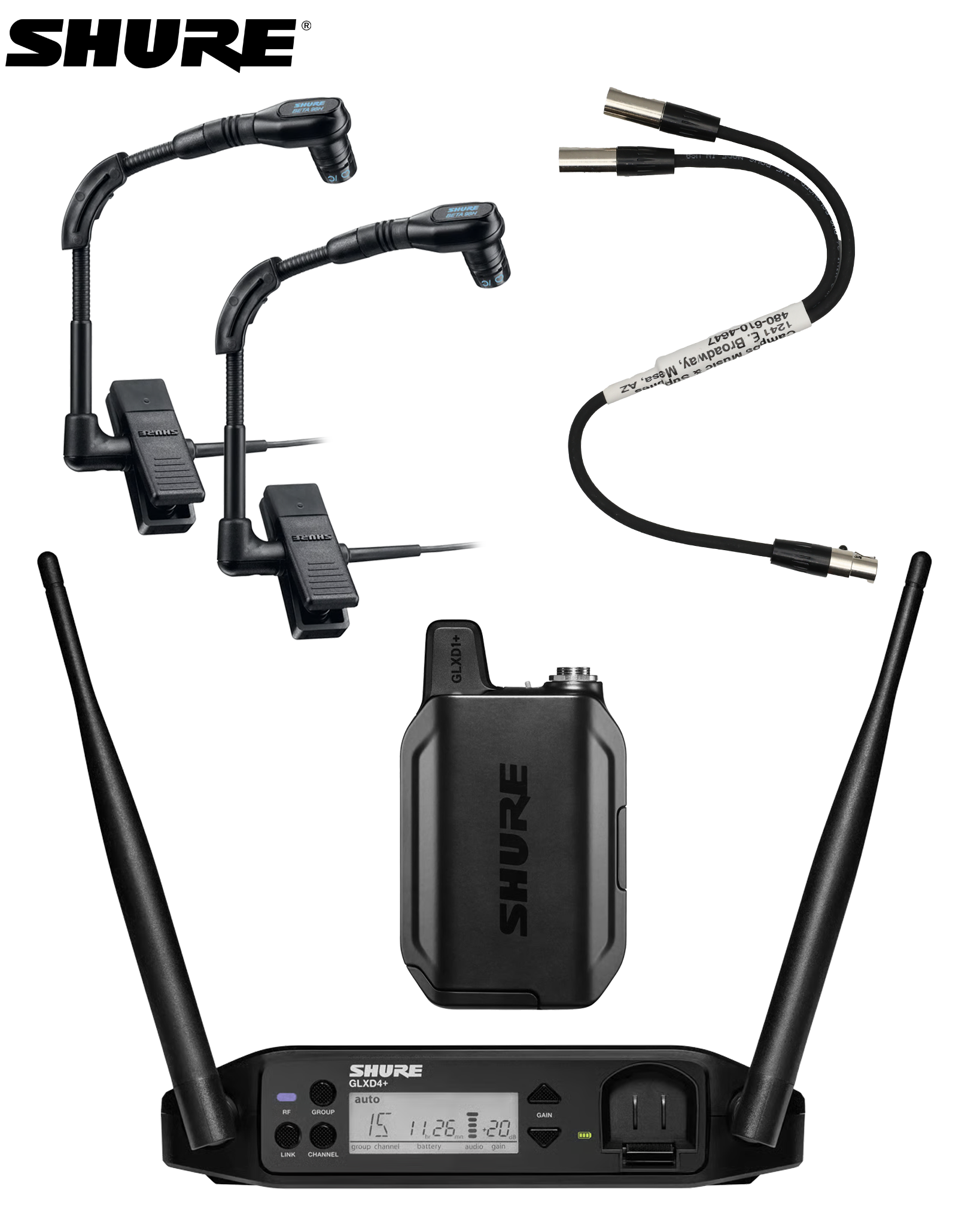 Accordion GLXD+ Wireless Mic System Shure Double Beta 98 + Y Cable