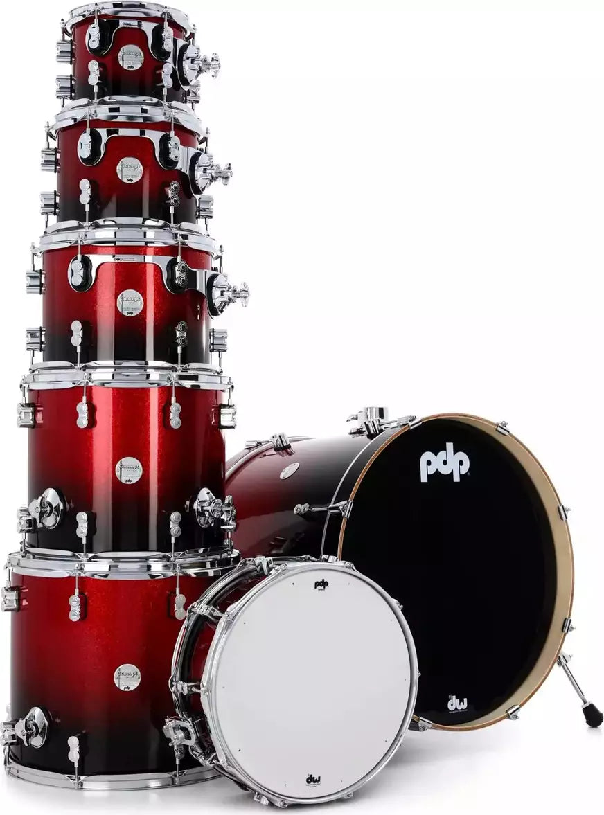 PDP Concept Maple Shell Pack - 7-Piece - Red To Black Sparkle Fade PDCM2217RB