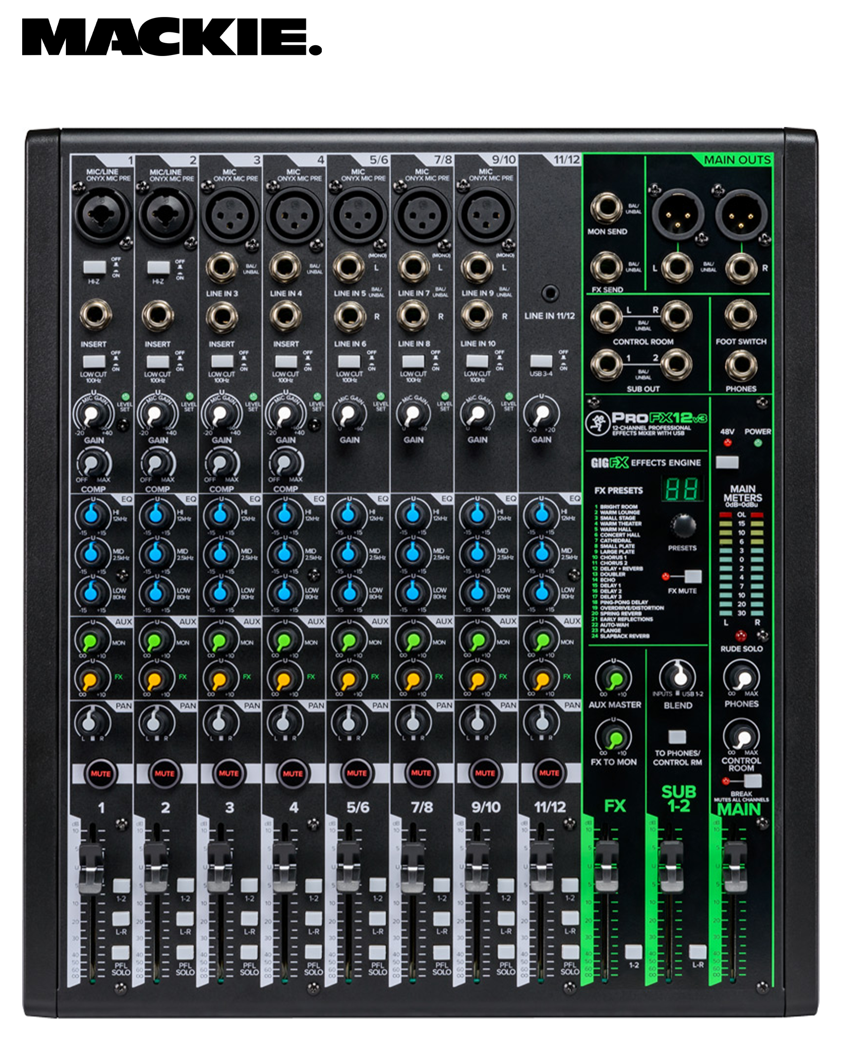 Mackie ProFX12v3 – 12-Channel Professional Effects Mixer with USB