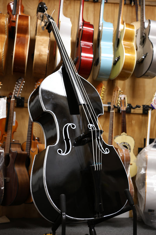 Handcrafted Glossy Black Tololoche (Double Bass) with White Outline