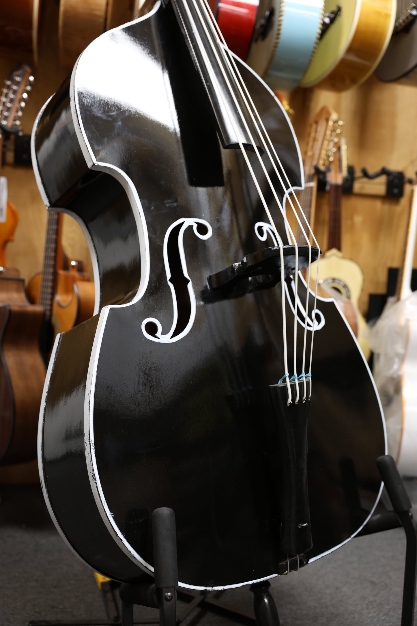 Handcrafted Glossy Black Tololoche (Double Bass) with White Outline