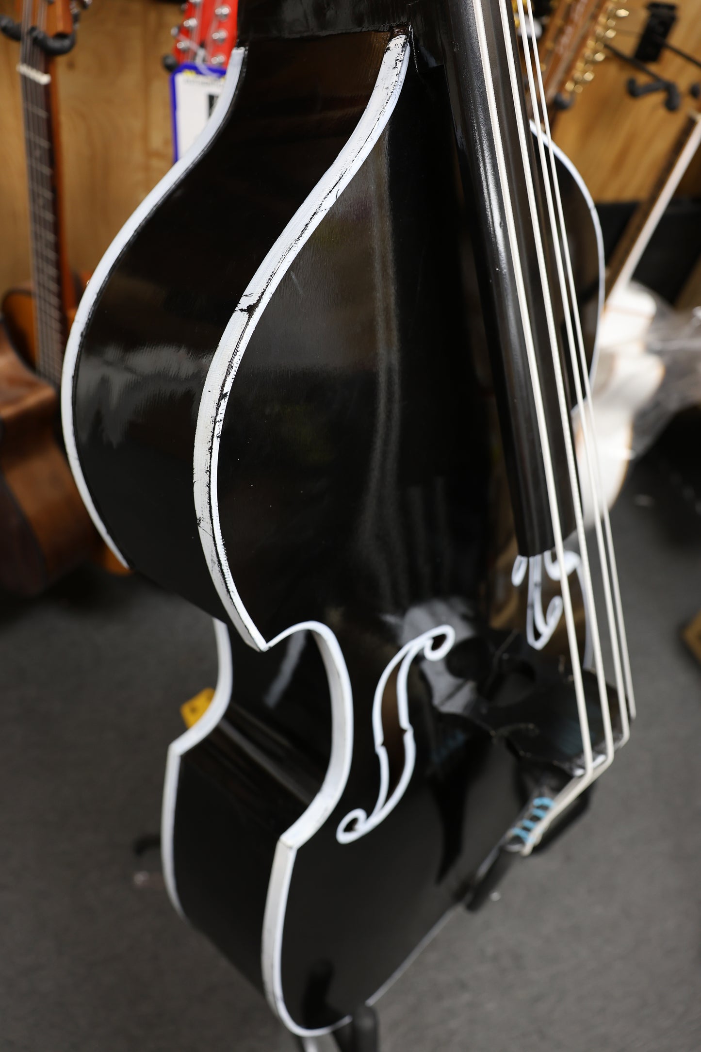 Handcrafted Glossy Black Tololoche (Double Bass) with White Outline