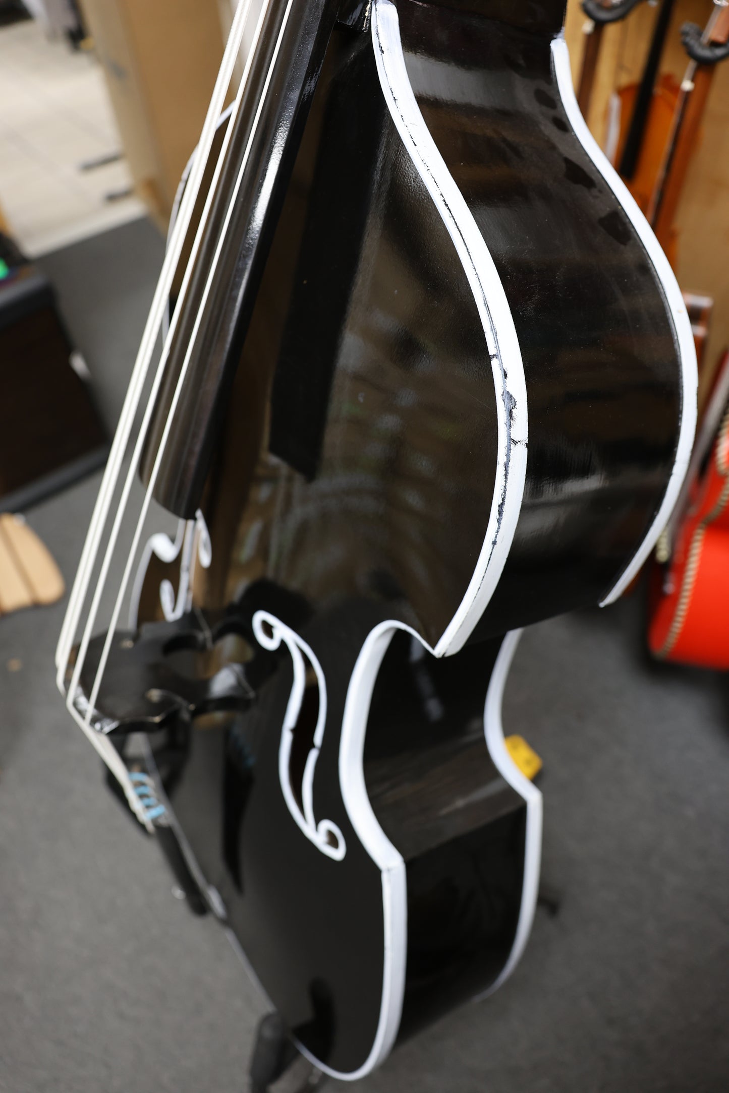 Handcrafted Glossy Black Tololoche (Double Bass) with White Outline