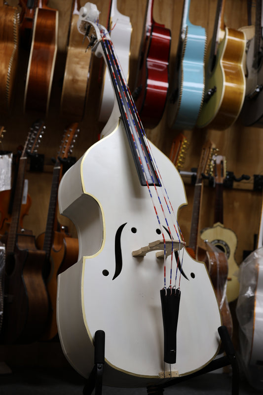 Handcrafted White Tololoche (Double Bass) with Gold Outline