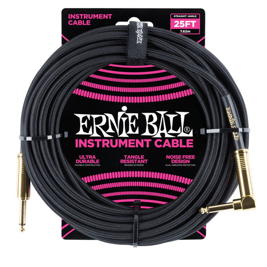 Ernie Ball 6058 25ft Cable Straight/Angle Black Braid