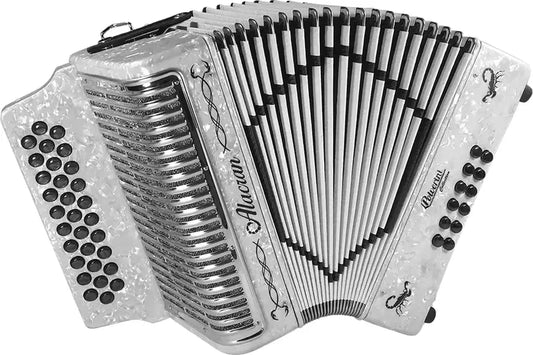 Alacran 31 Button 12 Bass Button Accordion FBE With Straps And Case, White