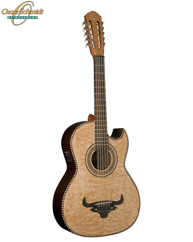 Oscar Schmidt OH32SEQN-U 10-String Acoustic-Electric Bajo Quinto with Deluxe Gig Bag – Quilt Natural