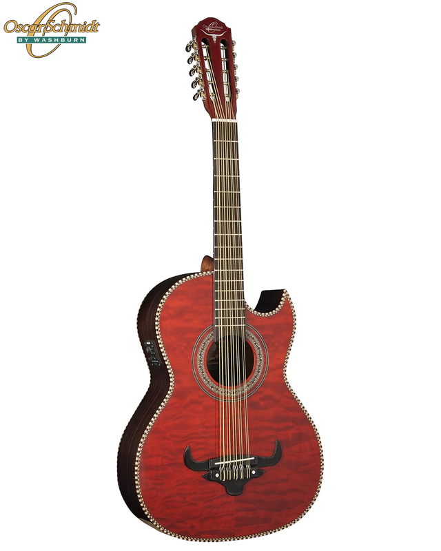 Oscar Schmidt OH32SEQTR-U 10-String Acoustic-Electric Bajo Quinto with Deluxe Gig Bag – Quilt Transparent Red