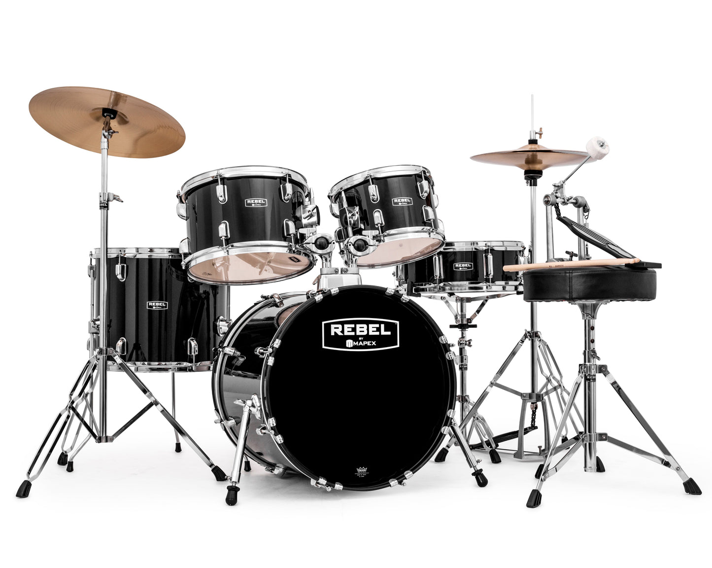 Mapex Rebel 5-Piece Complete Junior Set Up with Fast Size Toms - RB5844FTCDK - Dark Black