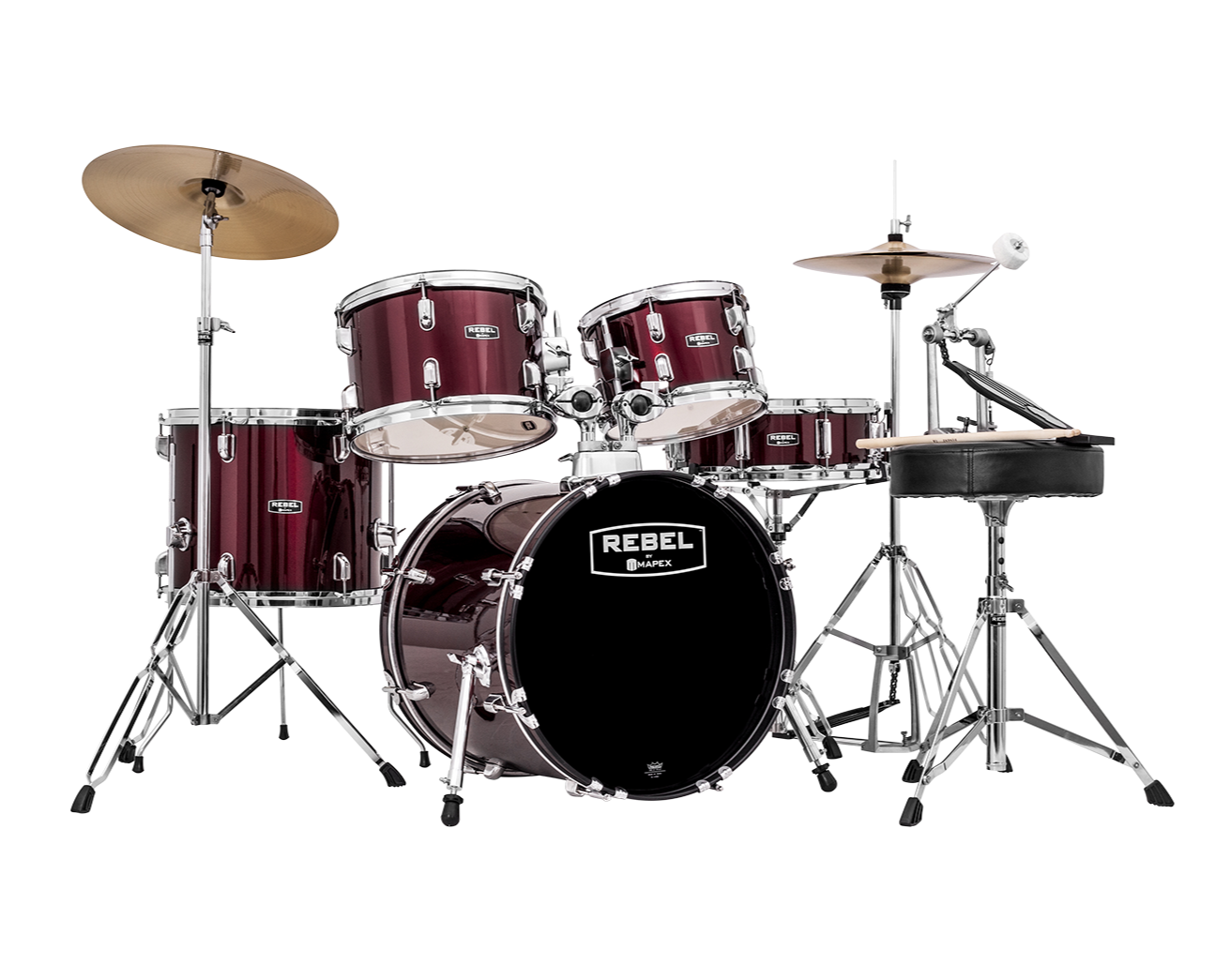 Mapex Rebel 5-Piece Complete Junior Set Up with Fast Size Toms - RB5844FTCDR - Dark Red