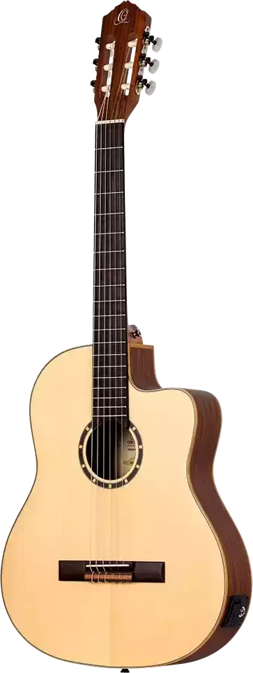 Ortega Guitars Family Series Thinline Acoustic-Electric Nylon Classical 6-String Guitar w/Bag, Right
