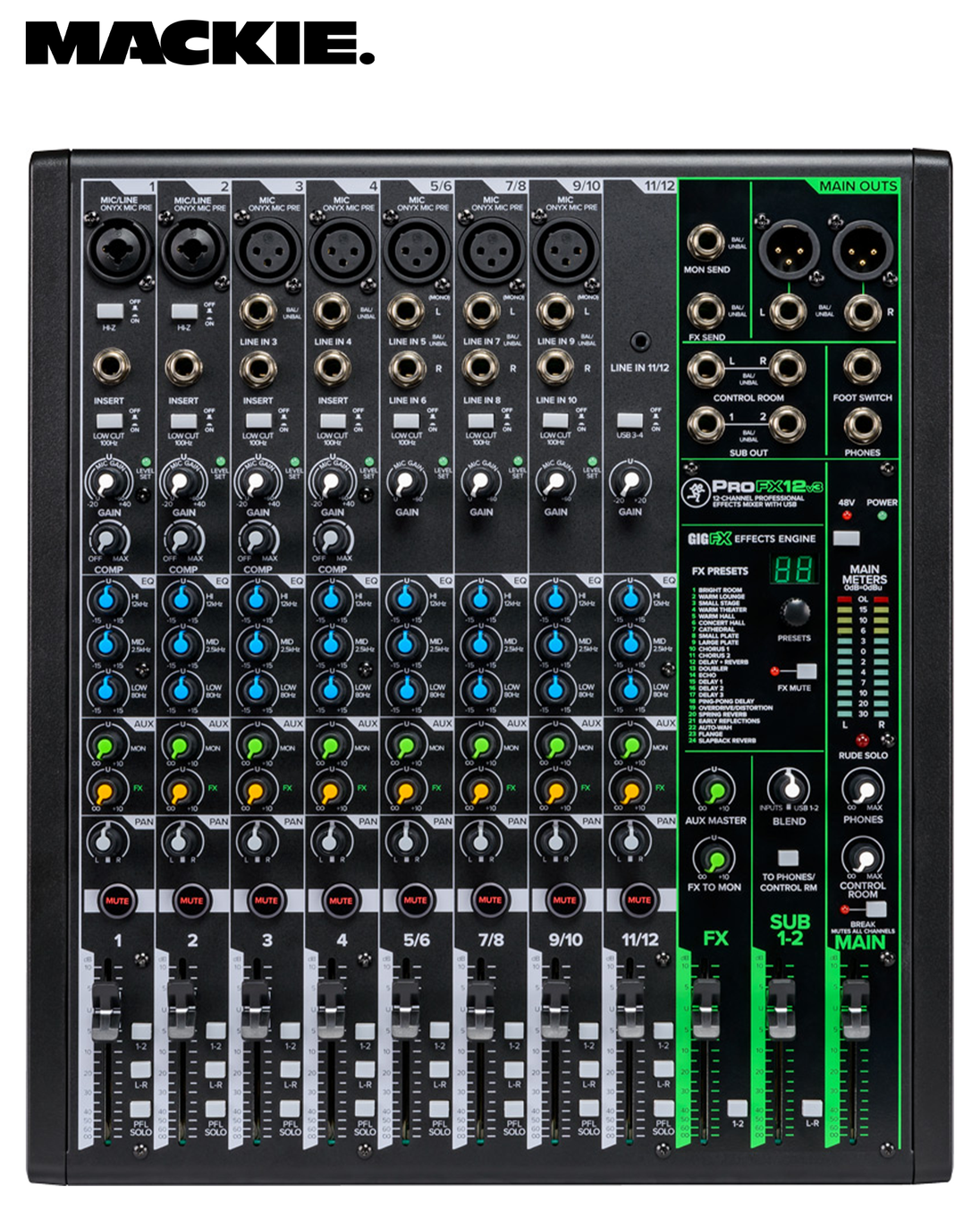 Mackie ProFX12v3 – 12-Channel Professional Effects Mixer with USB