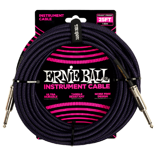 Ernie Ball 25' Braided Straight / Straight Instrument Cable - Purple Black