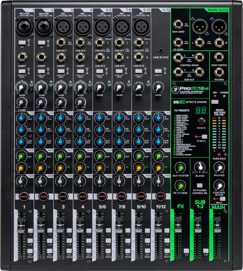 Mackie ProFX12v3 – 12-Channel Professional Effects Mixer with USB