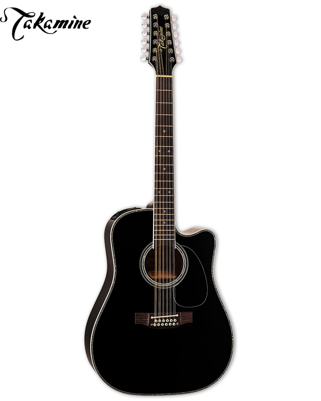 Takamine EF381DX 12-String Dreadnought Cutaway Acoustic-Electric Guitar - Black