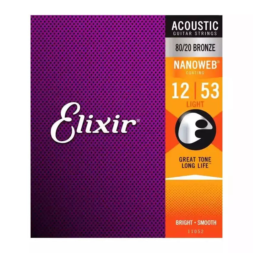 Elixir Strings 11052 Nanoweb 80/20 Acoustic Guitar Strings - .012-.053 Light